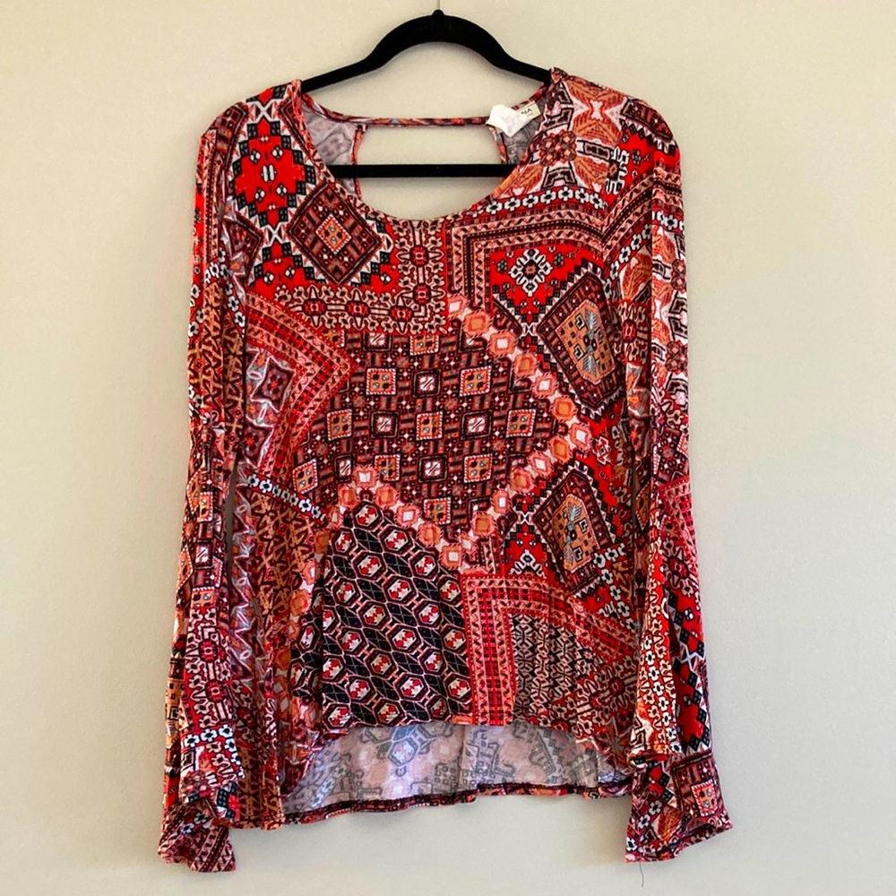 70s style hippie coral long sleeve